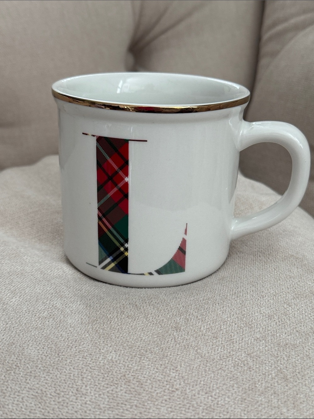 Pottery Barn Stewart Plaid Letter L Mug